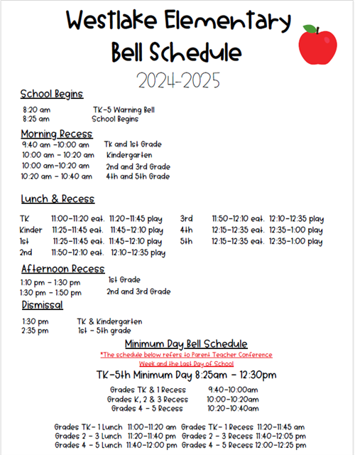 Bell schedule 2024-2025